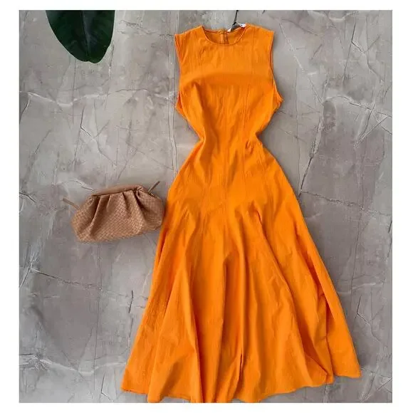 ZARA A-Line Orange Midi Dress NWT | Cotton Blend Blogger Fave - Picture 16 of 16